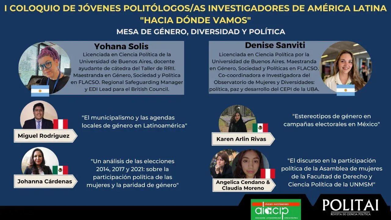 Participación como DISERTANTE en la mesa Género, Diversidad y Política en el  I Coloquio Virtual de Jóvenes Politólogosas investigadores de América Latina.